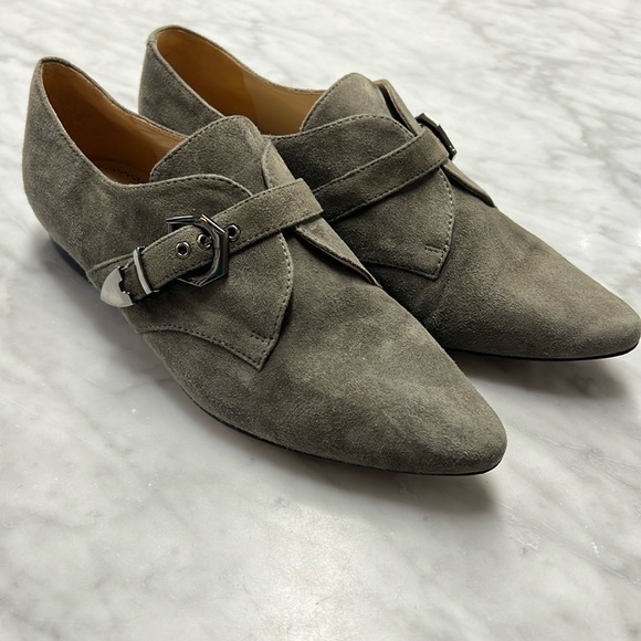 Pour La Victoire Zandra Monk Strap Pointed Toe Taupe Suede Loafer Size 7 - Picture 1 of 13